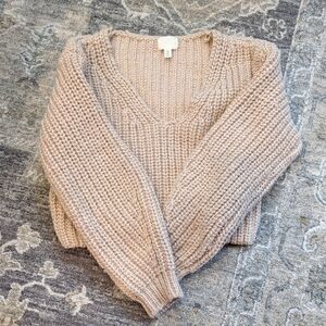 H&M Women's V-Neck Tan Knit Sweater